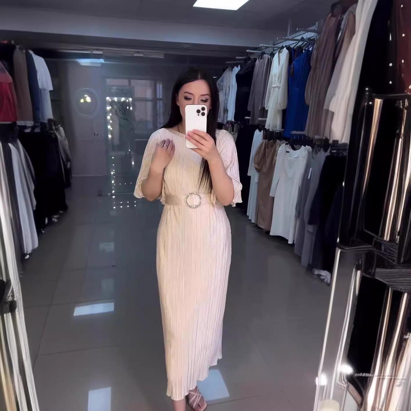 

Летнее женское макси-платье однотонного цвета с оборками и короткими рукавами M абрикосовый