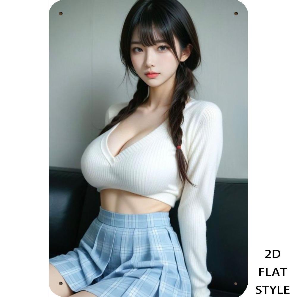 

HD Metal Tin Sign Cute Asian Girl with Braids in White Crop Top and Blue Plaid Skirt Vintage Wall Art Decor for Bar Man Cave Ret 20x30cm（7.8x11.8inch）