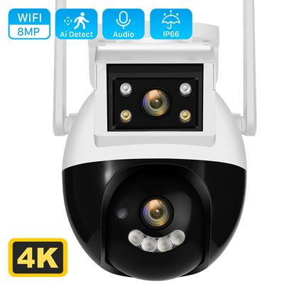 Outdoor 8MP 4K Dual Lens Wifi Camera ICSEE Dual Screen  Auto Tracking Human Detection IP Camera Video Surveillance
