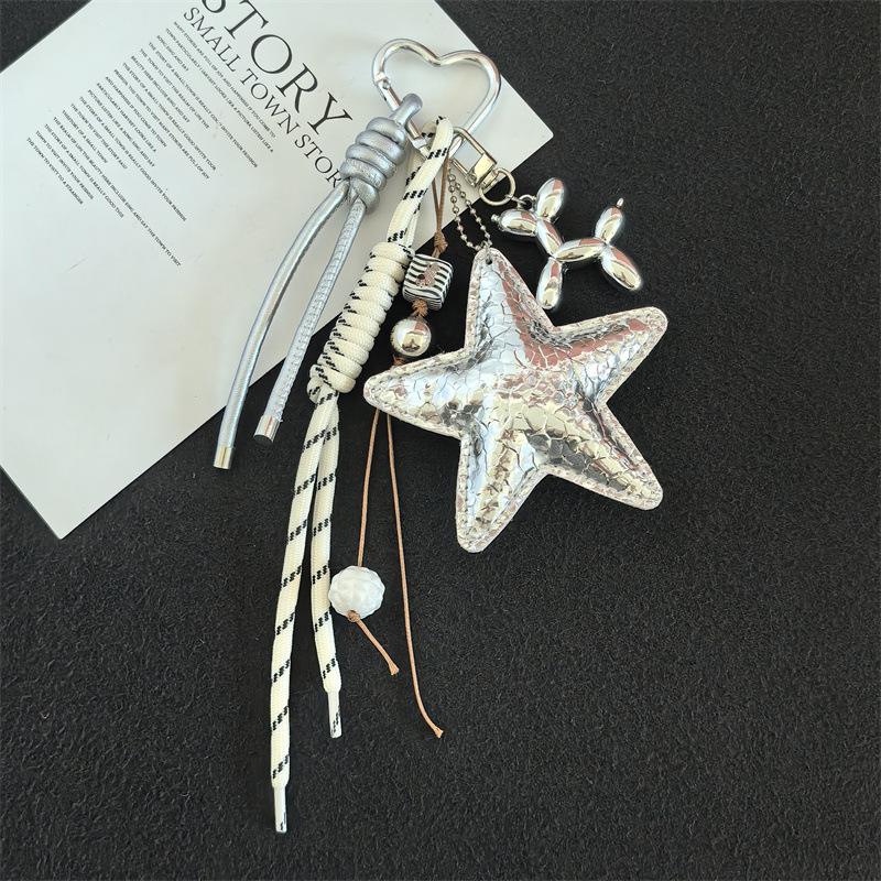 Korean Five-Pointed Star Luxury Keychain Charm серебряный