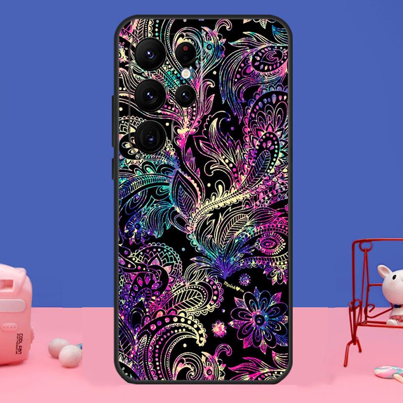 Indian Floral Henna Mandala Case For Samsung Galaxy S23 S24 Ultra S21 S22 Plus Note 20 Note 10 S8 S9 S10 S20 FE Cover