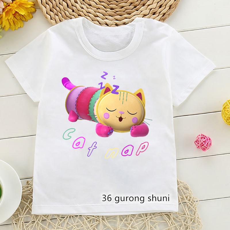 2026 Hot Sale Gabby Dollhouse Cartoon Print Tshirt Girls Kawaii Kids Clothes Cute Cat T-Shirt Children'S Clothing Summer Tops