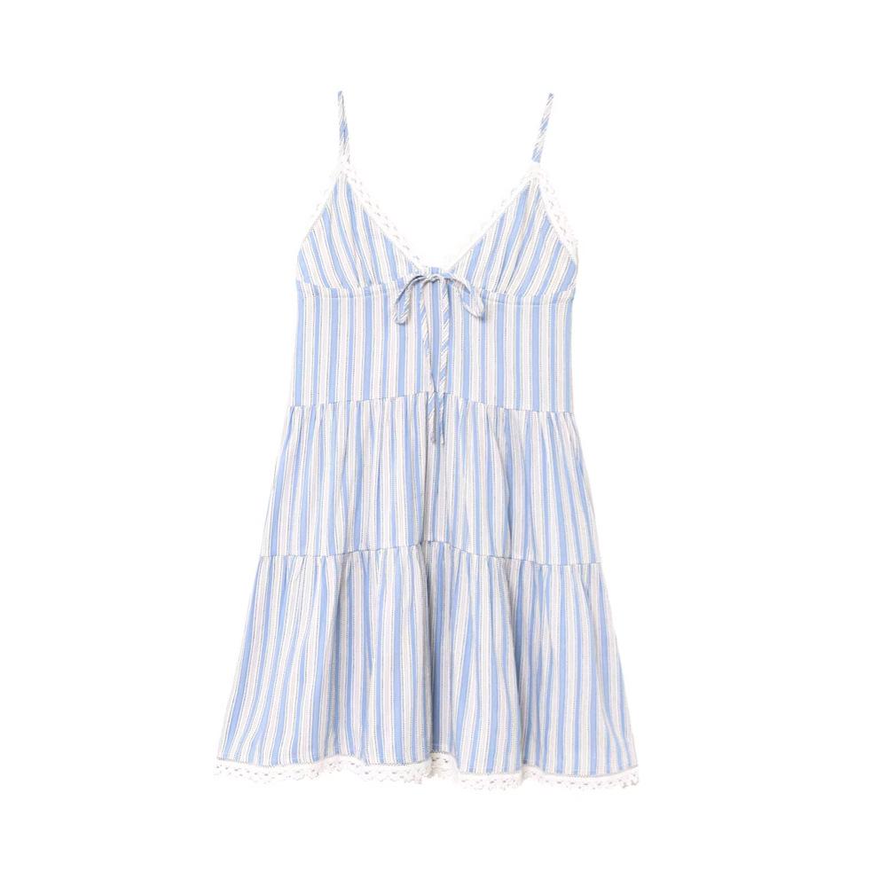 

2025 Spring/Summer Women s Patchwork Lace Striped V-Neck Cami Dress Large