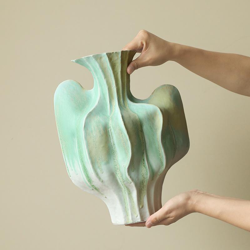Ceramic Vase Abstract Geometric Ornaments Irregular Folds Flower Vase Flower Arrangement Accessories Handicrafts Home Decoration
