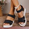 Large Size Wedge Heel Sandals Women's Summer 2025 New Velcro Word Band Fashion Lightweight Sandals Women