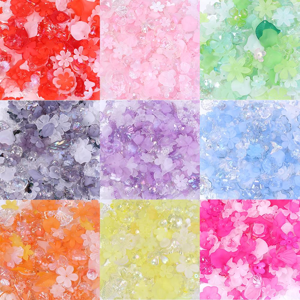 50g/lot Multistyle Acrylic Beads Colorful Flower Leaf Shape Loose Spacer Beads For DIY Handmade Phone Chain Keychain Accessories