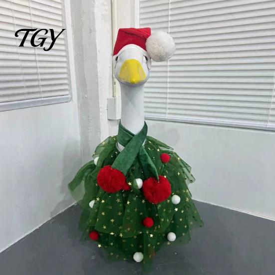 Holiday Outfit for Goose Statue Christmas Porch Outfit, Santa Dress with Plush Scarf And Outdoor Lawn Costume Hat Apparel, Festive Winter Yard