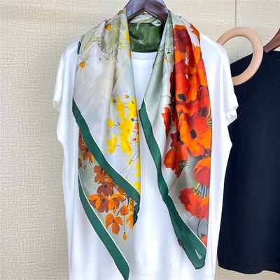 88*88cm 100% Mulberry Silk Ρετρό Μωσαϊκό Χρώμα Κήπος Μοτίβο Τέχνης Τετράγωνο Κασκόλ Λεπτό αντηλιακό πετσέτα θαλάσσης μαντήλι σάλι