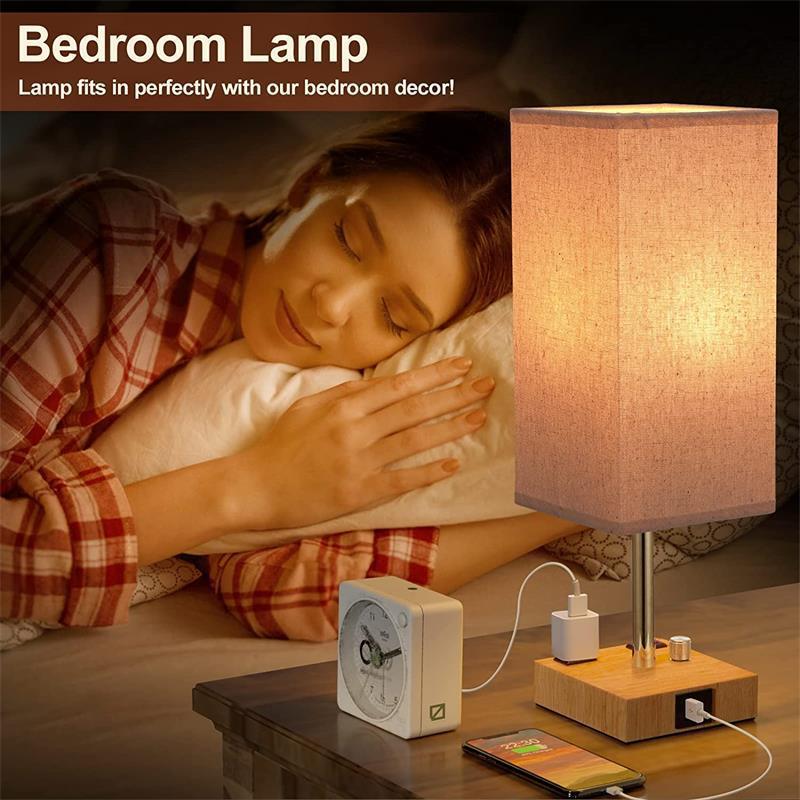 Cross-border exclusive square cloth cover log color table lamp knob infinite dimming A+C USB AC