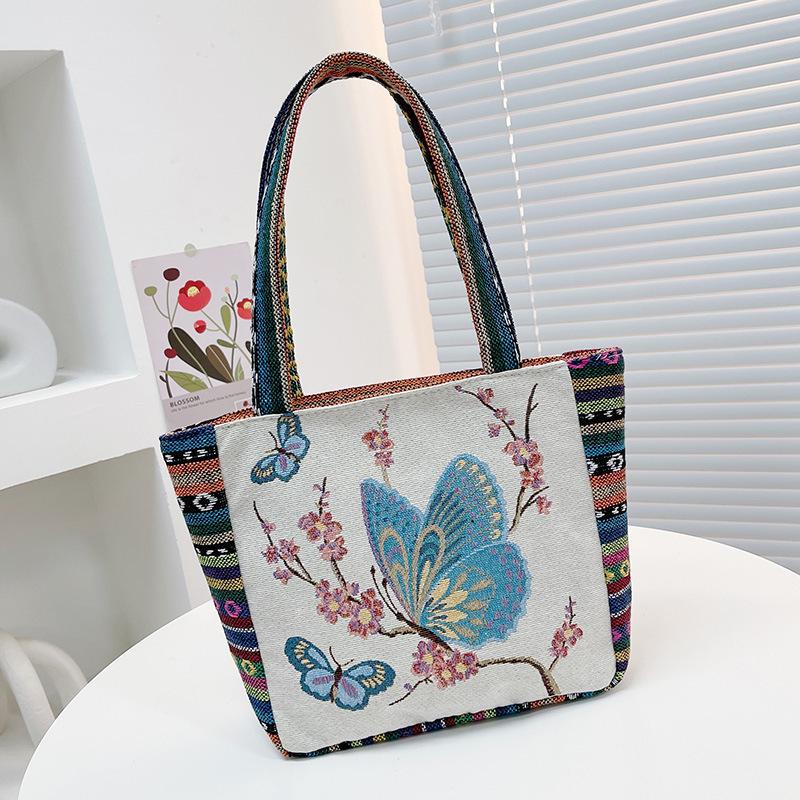 Middle mother handbag women's canvas bag new double-sided embroidered portable small square bag women's bag