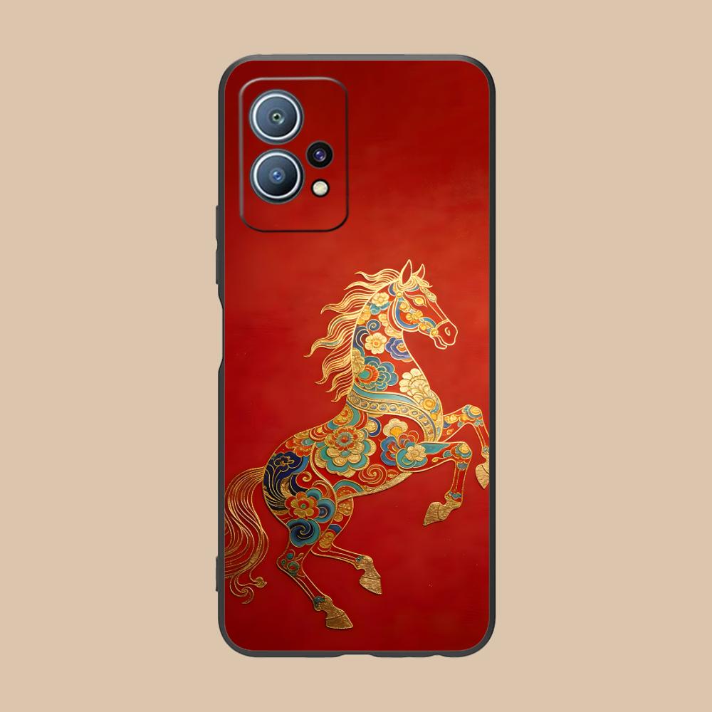 Golden Horse Year Mobile Phone Case for Huawei P60 P50 P40 P30 P20 P10 P9 P8 Pro Lite Plus Colorful Printing Cover Pretty Luxury