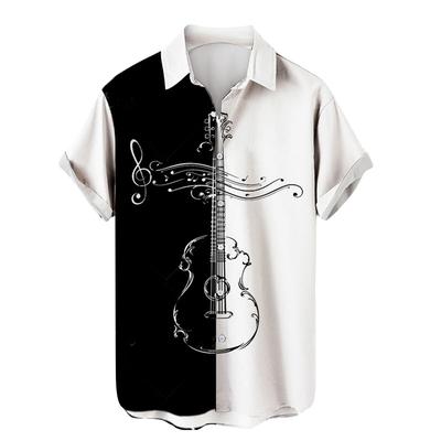 Shirts For Men Music Guitar3d Print Rock Hip Hop Tops Male Clothing Short Sleeve V-Neck Beach Shirts