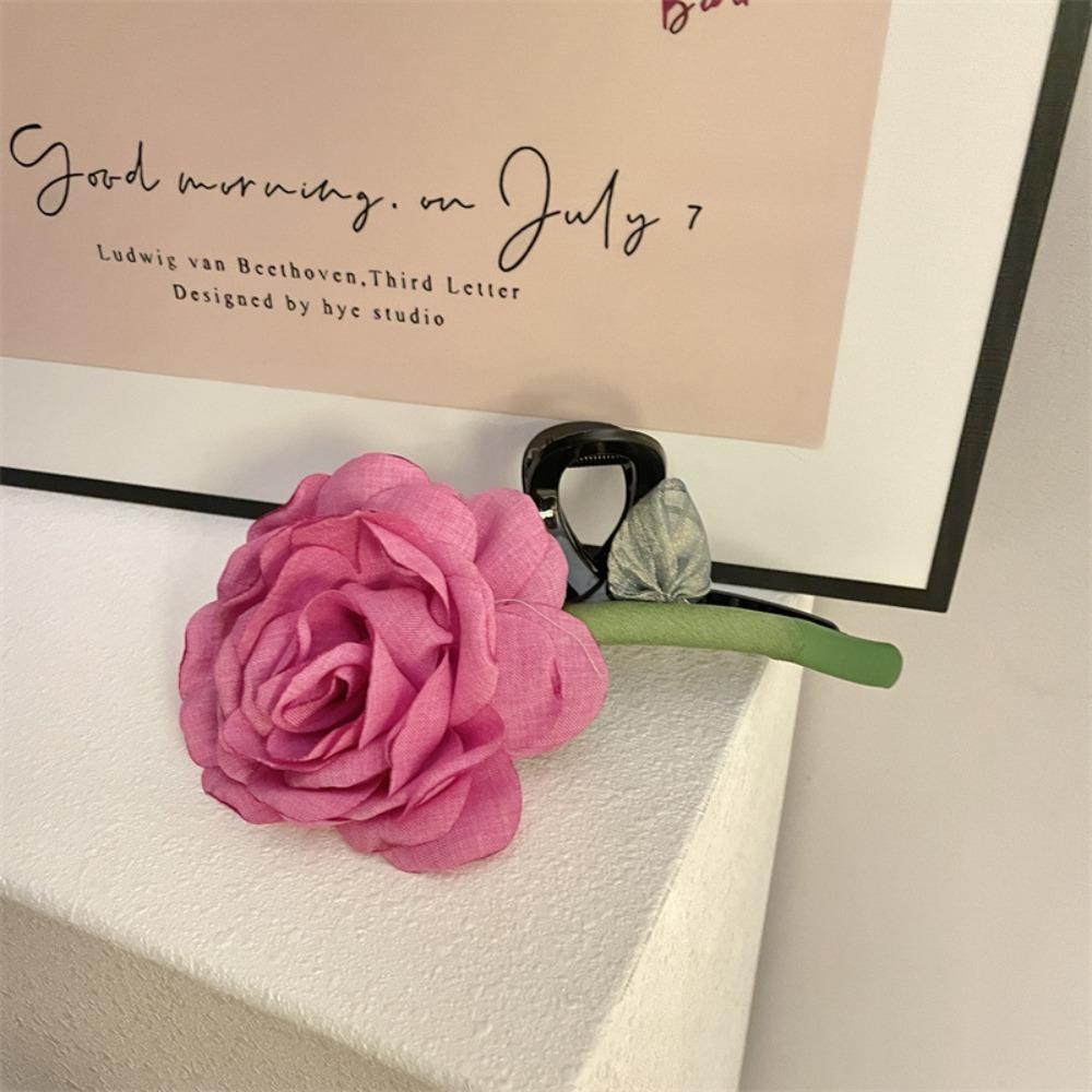

Plastic Rose Shark Clip Soft Flower Gripped Clip Party Fabric Hair Claw Women розовый