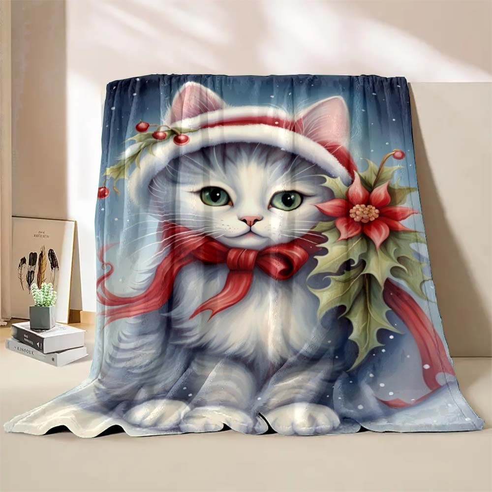 6 Sizes Cat Christmas Printed Blanket Warm Soft and Comfortable Home Travel Blanket Sofa Bedding Cover Blanket Holiday Gifts