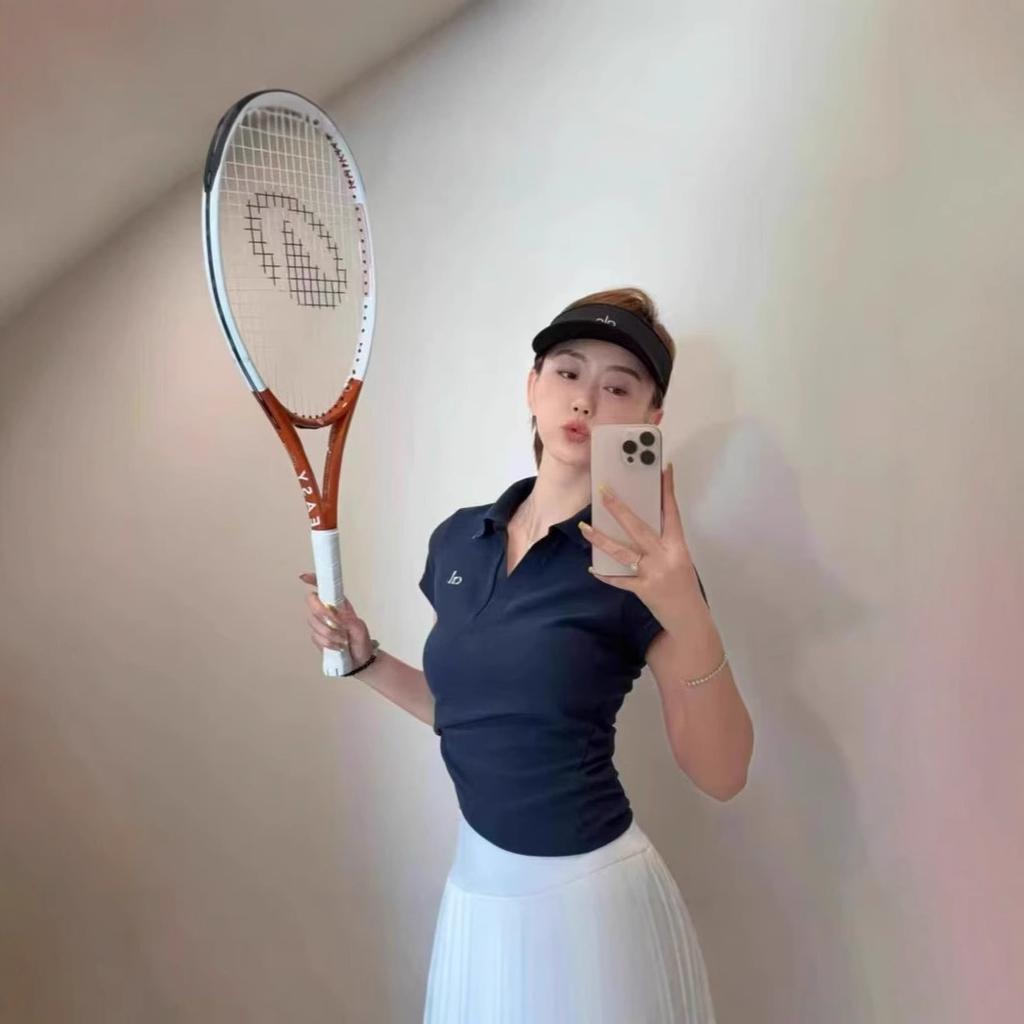 Alo2026 New Lapel Polo Short-sleeved T-shirt Women's Front Shoulder Slim-fitting and Thin Alphabet Top Feeling Summer