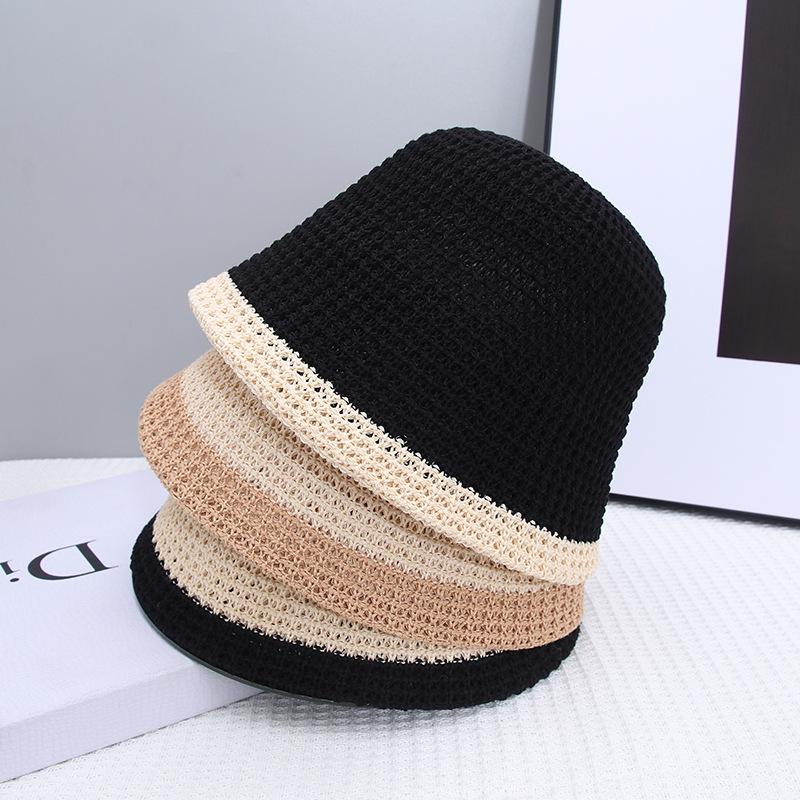 Japanese-style Foldable Fisherman Hat for Women, Korean Version Sun Protection Hat, Simple Color-blocking Milk Silk Woven Bucket Hat