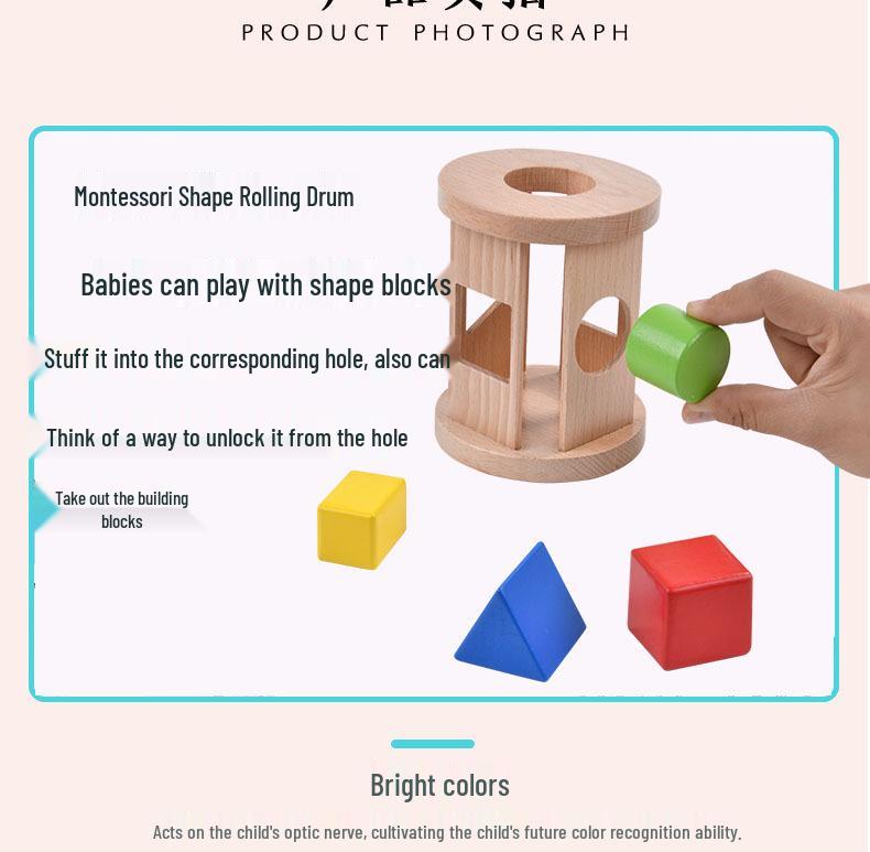 Montessori Wooden Building Blocks Box: Toddler Sensory Educational Toys