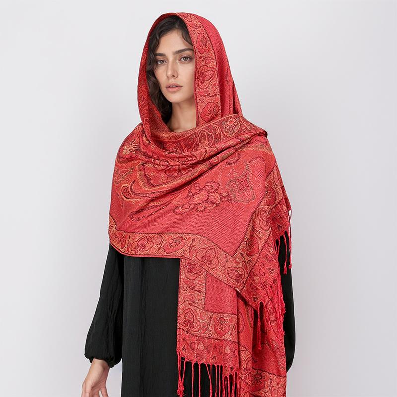 Winter Women Bufanda Jacquard Scarf  Printed Coquette Fashion Silky Long Shawl Ethnic Fringed Travel Scarves