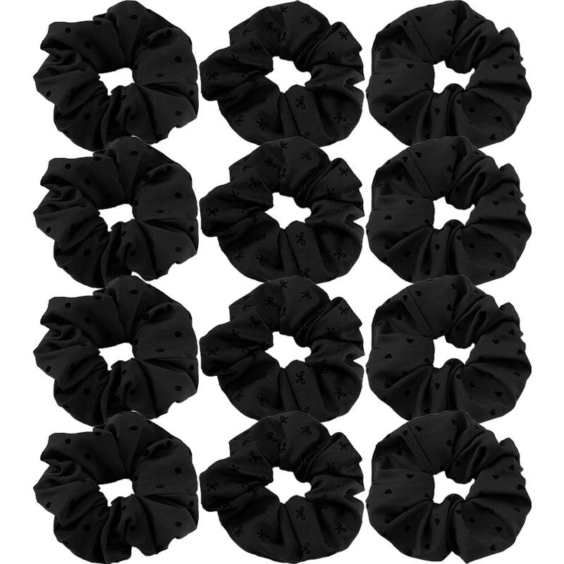 New Polka Dot Hair Ties Rope Women Large Size Heart Bowknot Printed Scrunchies Grey Black Hairband Ponytail Holder Headwear