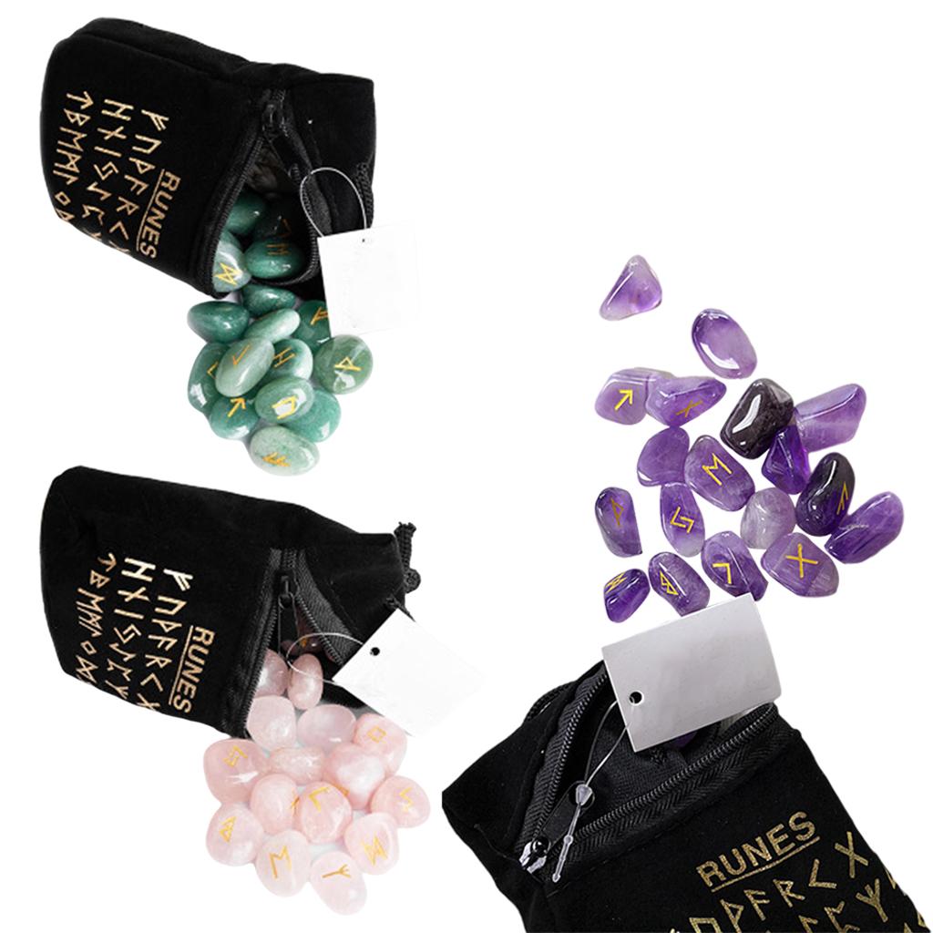 25Pcs Natural Rune Stones Divination Fortune-telling Rune Stone Freedom Pendant Decor