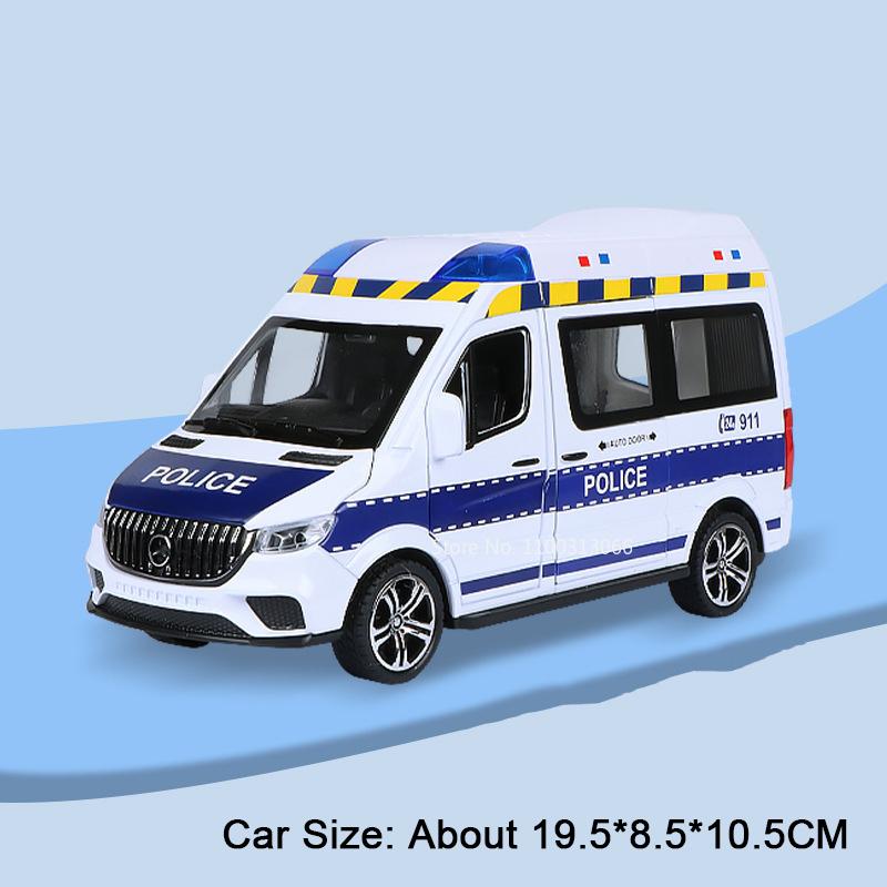 1:24 Alloy Ambulance Cars Toy Diecast Model Doors Opened Police Car Miniature with Light Music Vehicle Child Festival Gifts