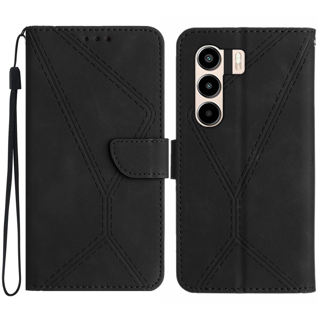 For Itel Power 70 4G Case Skin Touch Lines Imprinted PU Leather Flip Phone Cover