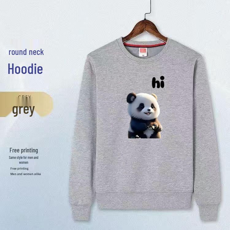Custom Panda Pattern Heavyweight Long Sleeve Crew Neck Sweatshirt for Milk Tea Shop Workwear