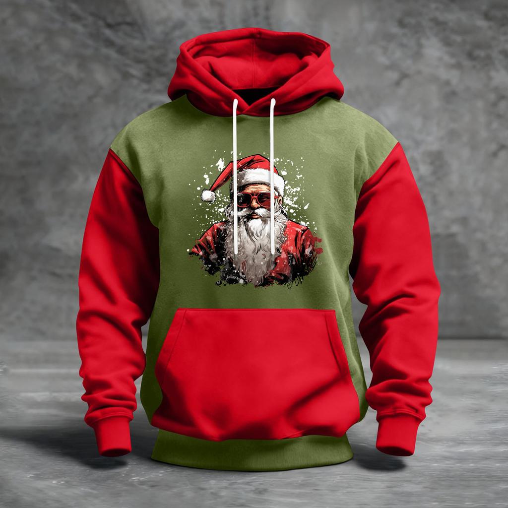 Men's Christmas Print Color Block Hooded Casual Sports Comfort Sweatshirt