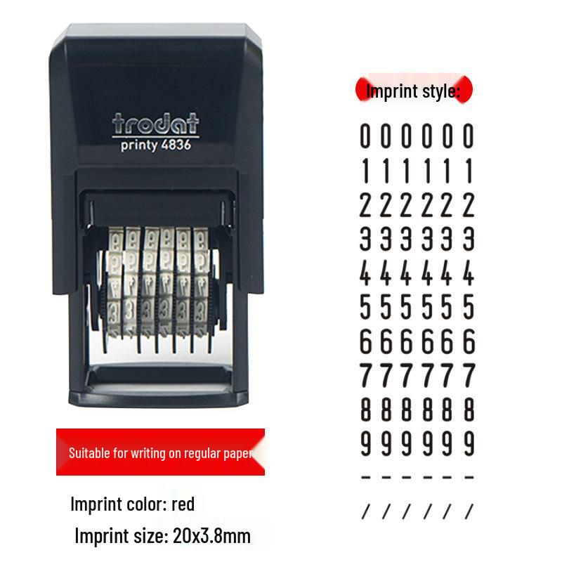 Zhuoda 4836 Adjustable 6-Digit Automatic Inking Number Stamp with 3.8mm Character Height
