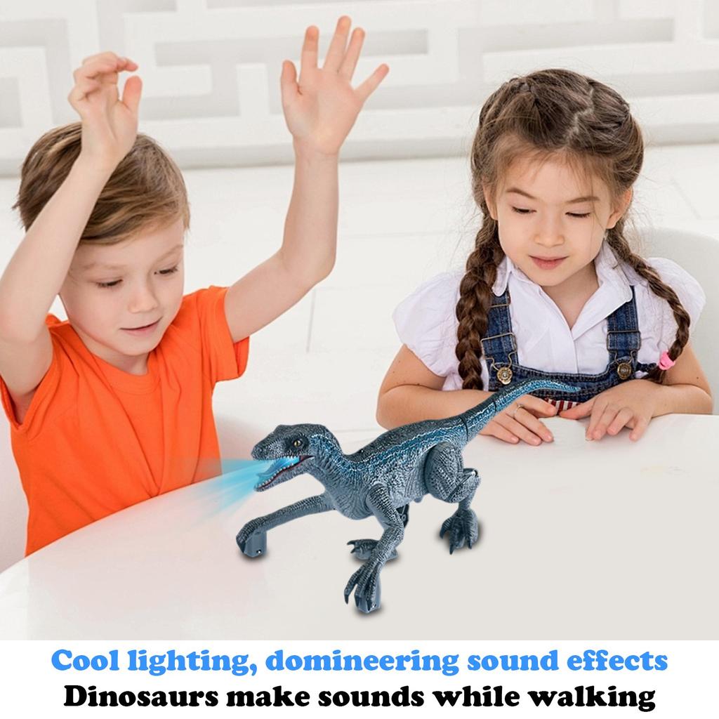 Children's Remote-controlled Dinosaur Toy, A Walking Velociraptor With Light And Roaring Sound