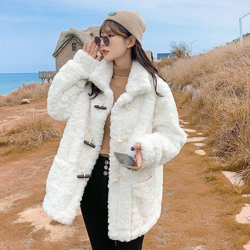 Imitation Fur New Light Fashion Integrated Medium and Long Coat Imitation Rex Rabbit Wool Lamb Wool Coat Women