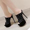 Fashion Liyke Runway Women Sexy 16CM Stiletto Slippers Metal Rivets Design Sandal Summer Platform High Heels Party Stripper Shoes Black