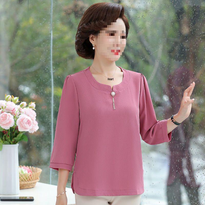 Stylish Spring Two-Piece Set for Middle-Aged Women - Loose Short-Sleeved Top & Bottom
