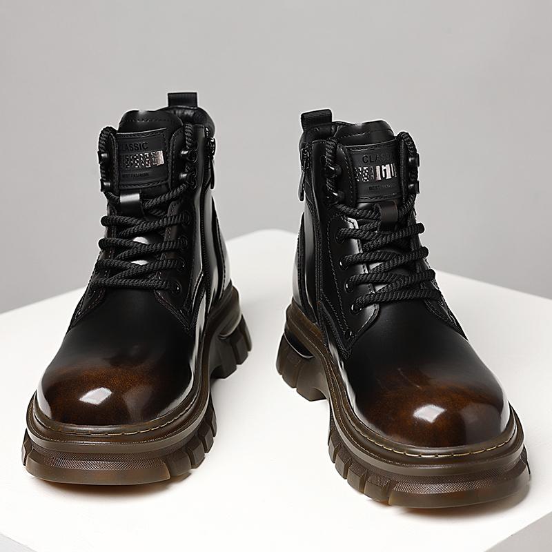 Hot Sale Men's PU Leather High Top Shoes Non-Slip Outdoor Motorcycle Boots Fashion Man Winter Ankle Boots Lace-Up Walking Botas