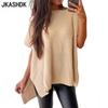 Women's Fashion Casual Summer Spring Solid Color Print Short Sleeve O-Neck Blouses & Shirts