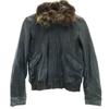 Pas De Calais Leather Jacket 38 Dark Green With Raccoon Fur Women Used