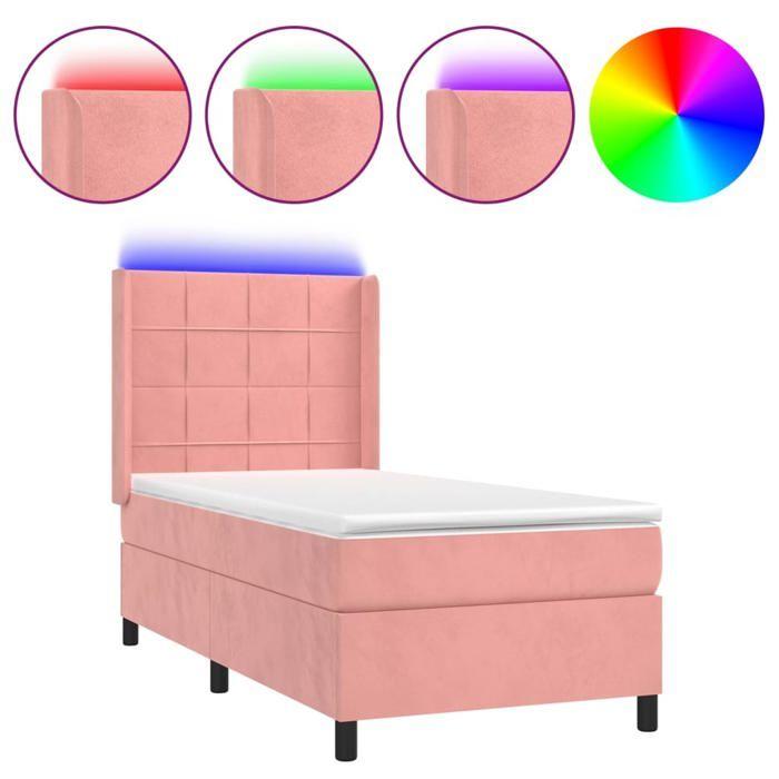 Sommier tapissier - Maison Exclusive - 90x200 cm - Velours rose - LED colorée