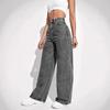 Retro American Women's Straight-Leg Washed Denim Jeans