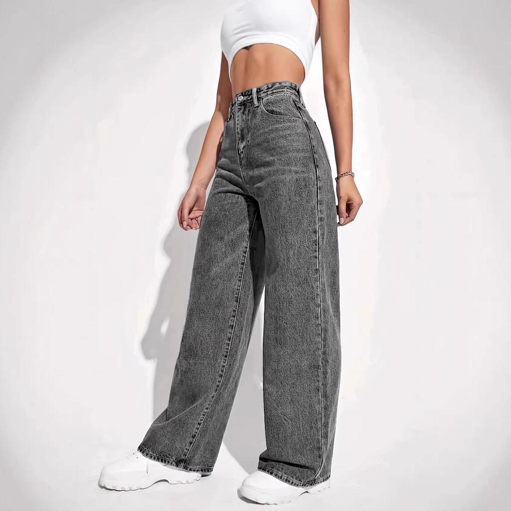 Retro American Women's Straight-Leg Washed Denim Jeans