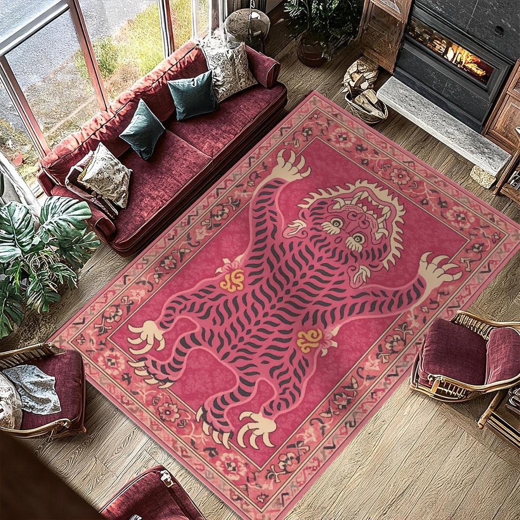 1 Stück Böhmischer Stil Rosa Tiger Fußmatte, Rutschfeste Bodenmatte, Geeignet für Wohnzimmer, Schlafzimmer, Badezimmer, Ferienhausdekoration