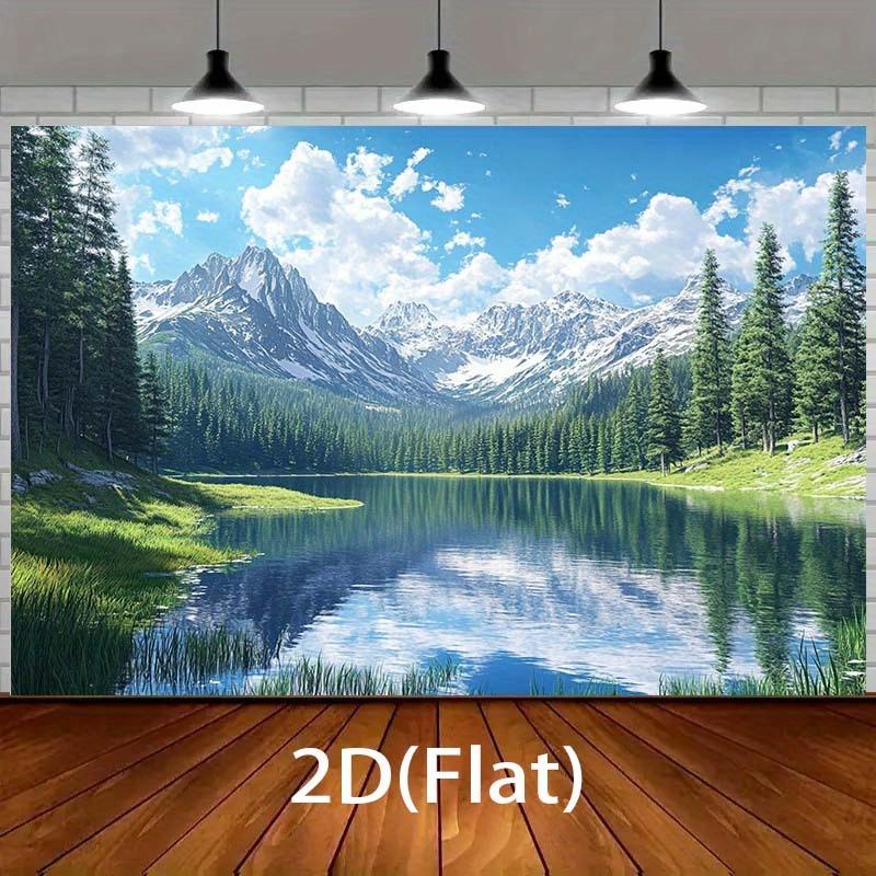 1 Piece of Snow Capped Mountain Pine Forest Lake Scenery Background Cloth No Power Required Suitable for Various Parties