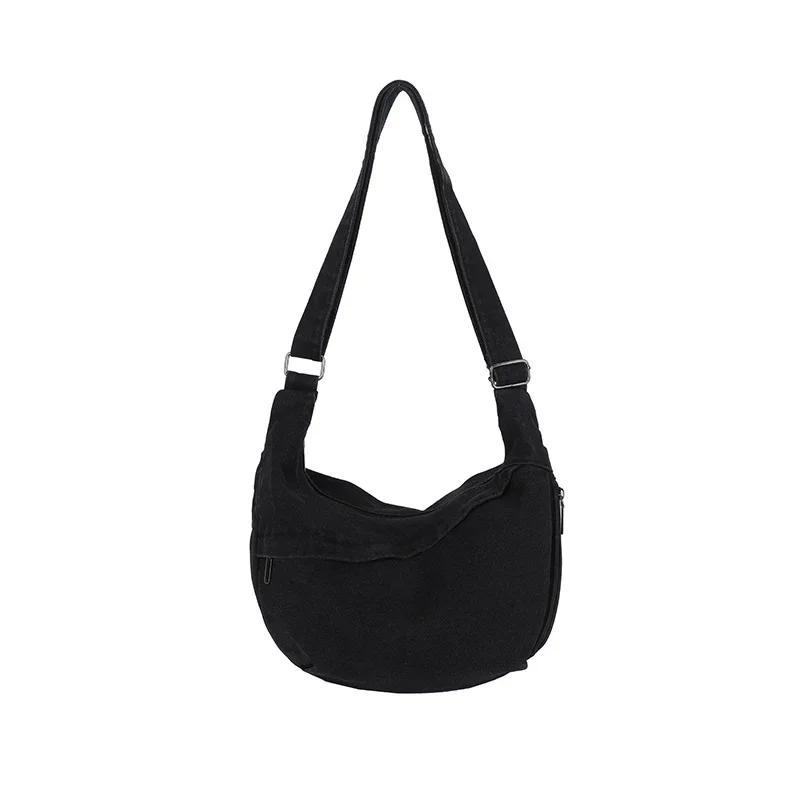 

Large Capacity Denim Zipper Solid Color Sweet Crossbody Bags 2026 Commute Simple Casual Versatile Ladies Shoulder Bags чёрный