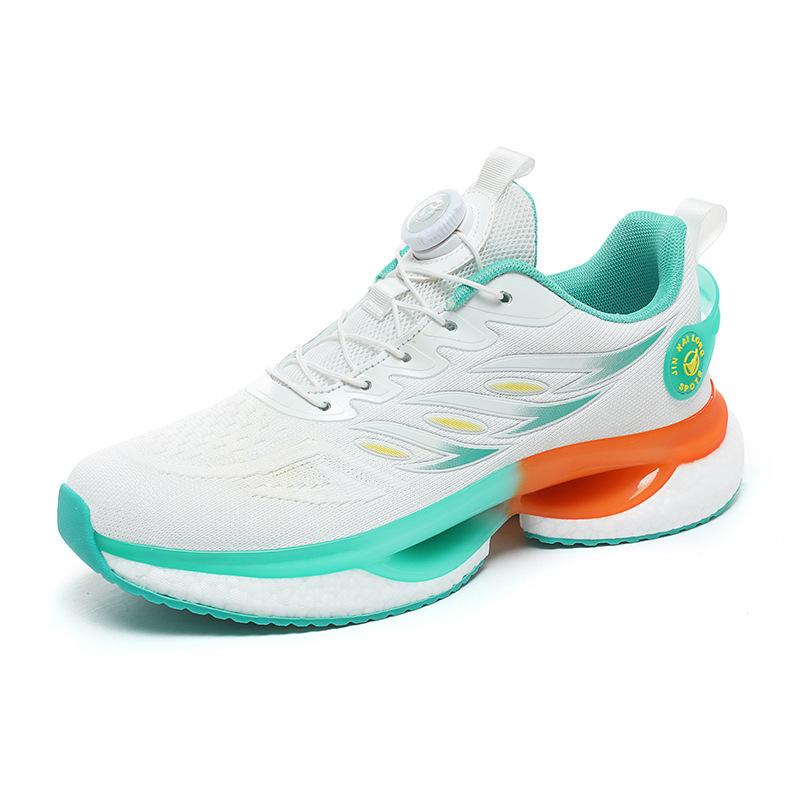 2025 spring and autumn new men's shoes personalized rotating buttons really explosive soft-soled elastic fly-woven breathable large-size sports trend