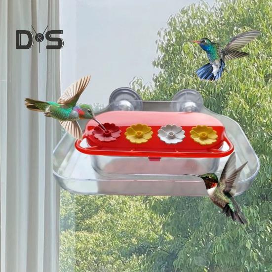 Kolibri-Futterspender fürs Fenster, Vogel-Futtertablett aus Kunststoff mit 4 Futteröffnungen, starker Saugnapf, Kolibri-Futterspender für draußen