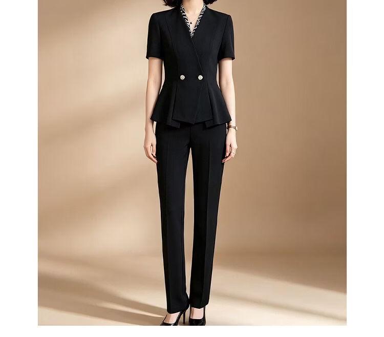 Women's V-Neck Short Sleeve Blazer & Pants Set