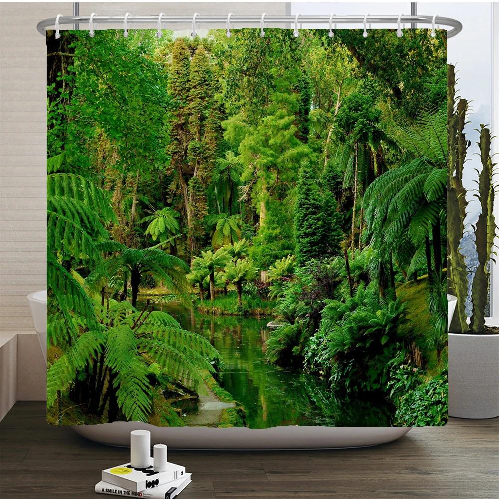 Natuur Bos Douchegordijn Waterdicht Badkamer Scherm Bomen Landschap Gordijnen Polyester Stof Huisdecoratie Badkamer Gordijnen