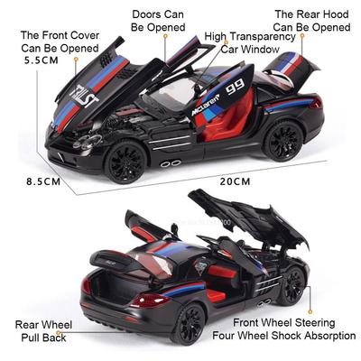 Scale 1:24 SLR 300SL Car Model Toy Doors Opened Light Sound Shock Absorption Miniature Supercar Models for Kids Holiday Gifts
