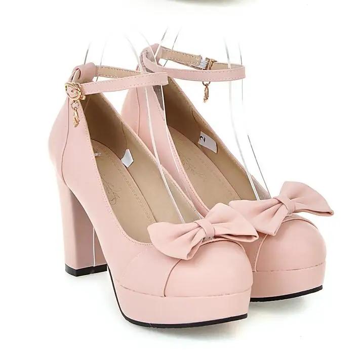 

Новые модные свадебные туфли женские туфли на высоком каблуке осенние элегантные туфли с бантом дизайнерские женские туфли-лодочки с круглым носком на платформе обувь Мэри Джейн 39 розовый