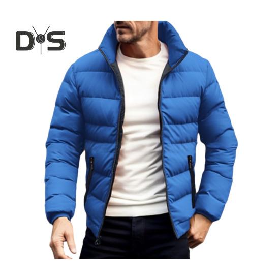 

Мужское пальто с воротником-стойкой, длинным рукавом, застежкой-молнией, стеганая куртка, однотонное утолщенное свободное пуховое пальто с боковыми карманами M королевский синий