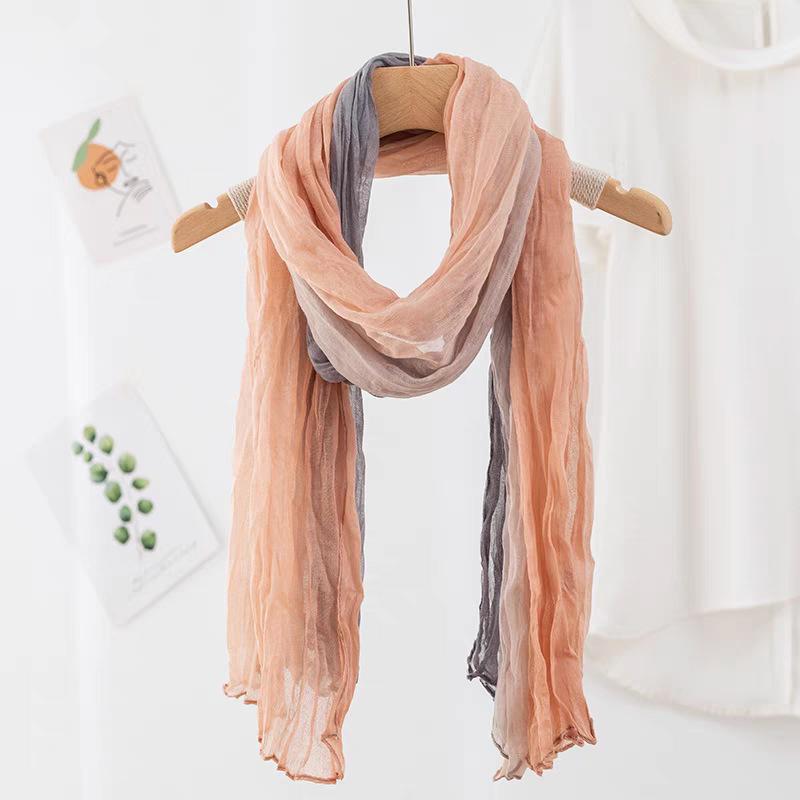 New Imitation Cotton Linen Hand Feel Scarf Women's Retro Gradual Change Long Shawl Literary Folds Thin Spring Autumn Warm Neck